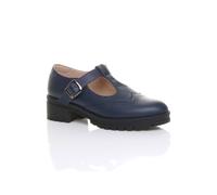 Ajvani Mid Heel Chunky Brogues Buckled T-Bar Mary Janes In Navy Navy