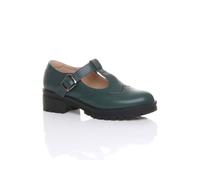 Ajvani Mid Heel Chunky Brogues Buckled T-Bar Mary Janes In Teal Teal