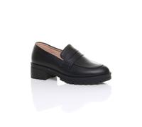 Ajvani Mid Heel Chunky Heeled Penny Loafers In Black Black