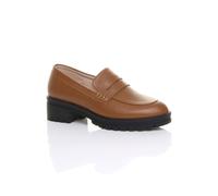 Ajvani Mid Heel Chunky Heeled Penny Loafers In Tan Tan