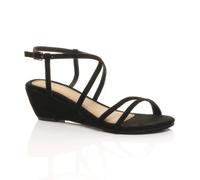 Ajvani Mid Heel Crossed Straps Sandals Faux Suede Wedges In Black Black 5
