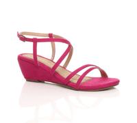 Ajvani Mid Heel Crossed Straps Sandals Faux Suede Wedges In Fuchsia Fuchsia 3