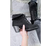 Ajvani Mid Heel Lace Up Granny Pixie Ankle Smart Boots In True Black True Black