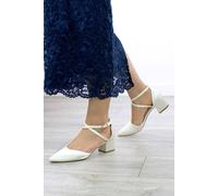 Ajvani Mid Heel Satin Pointed Toe Evening Party Strappy Heels In Ivory Ivory