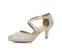 High Heel Crossed Straps 2 Part Heels AJVANI Silver 7