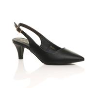 AJVANI Womens Ladies Low Heel 50s Slingback Buckle Pointed Open Back Shoes Size 4 37 Black Matte