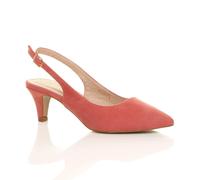 Ajvani Mid Slim Heel Slingback Pointed Faux Suede Court Shoes In Coral Coral