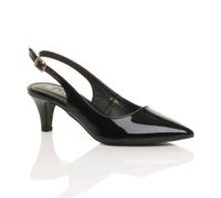 Ajvani Mid Slim Heel Slingback Pointed Patent Court Shoes In Black Black 5