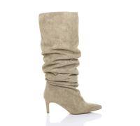 Ajvani Mid Stiletto Heel Pull On Slouchy Pointed Ruched Boots In Taupe Taupe