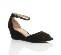 Ajvani Mid Wedge Heel Ankle Strap Faux Suede Sandals In Black Black 3