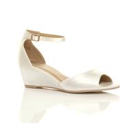 Ajvani Mid Wedge Heel Ankle Strap Sandals In Ivory Ivory