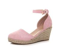 Mid Wedge Heel Ankle Strap Espadrille Faux Suede Heeled Sandals AJVANI Pale Pink 7