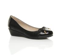 Ajvani Mid Wedge Heel Comfort Faux Leather Court Shoes In Black Black
