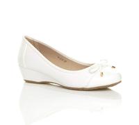 Ajvani Mid Wedge Heel Comfort Faux Leather Court Shoes In White White 9