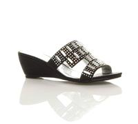 Ajvani Mid Wedge Heel Diamante Heeled Sandals In Black Black