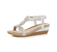 AJVANI mid wedge heel diamante t-bar elastic slingback sandals size 4 37