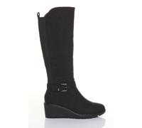 Ajvani Mid Wedge Heel Knee High Stretch Calf Boots In True Black True Black 8