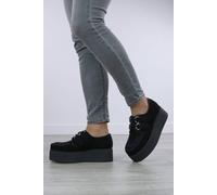 Ajvani Mid Wedge Heel Lace Up Double Platform Creeper Brogues In Black Black