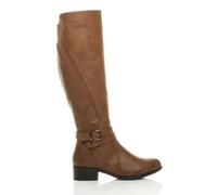 Ajvani Military Biker Style Zip Up Knee Boots In Camel Camel