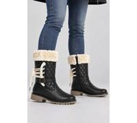 Ajvani Quilted Faux Fur Lined Grip Sole Calf Boots In Black Black