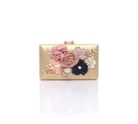 Ajvani Rectangle Hard Shell Flower Pearl Evening Party Wedding Clutch Bag In Gold Gold
