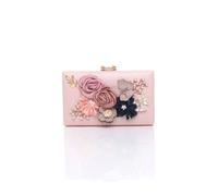 Ajvani Rectangle Hard Shell Flower Pearl Evening Party Wedding Clutch Bag In Pink Pink
