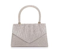 AJVANI Ruched glitter mesh evening clutch bag