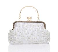 Ajvani Ruched Pearl Beads Evening Clutch Bag In White White