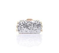 Ajvani Sequin Hard Shell Pearl Evening Party Wedding Clutch Bag In Silver Silver