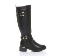 Ajvani Stretchy Elastic Zip Calf Biker Knee Boots In Black Black