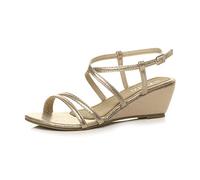 Mid Heel Crossed Straps Sandals Glitter Mesh Wedges AJVANI Gold 5