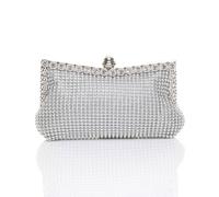 AJVANI Women's Beaded Diamante Evening Clutch Bag in Silver