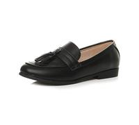AJVANI Womens Black Flat Low Heel Tassel Smart Vintage Oxford Loafers Size