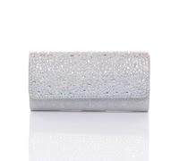 AJVANI Women's Diamante Evening Glitter Envelope Clutch Bag in Silver