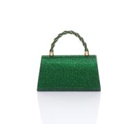 AJVANI Women's Diamante Glitter Evening Top Handle Grab Bag Mini Tote in Green