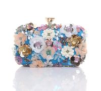 AJVANI Women's Embellished Flower Rectangle Prom Bridal Wedding Evening Clutch Bag in Blue