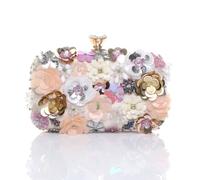 AJVANI Women's Embellished Flower Rectangle Prom Bridal Wedding Evening Clutch Bag in Ivory
