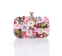 AJVANI Women's Embellished Flower Rectangle Prom Bridal Wedding Evening Clutch Bag in Red