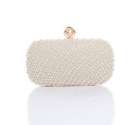 AJVANI Women's Evening Pearl Beaded Satin Bridal Wedding Prom Party Bag in Ivory