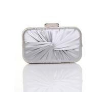 AJVANI Women's Evening Pleated Satin Bridal Wedding Prom Party Clutch Bag in Silver