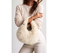 AJVANI Women's Faux Fur Furry Fluffy Shoulder Scoop Grab Bag in Beige