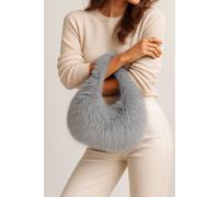 AJVANI Women's Faux Fur Furry Fluffy Shoulder Scoop Grab Bag in Grey
