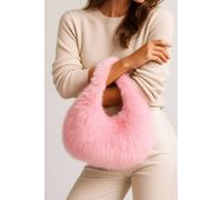AJVANI Women's Faux Fur Furry Fluffy Shoulder Scoop Grab Bag in Pale Pink