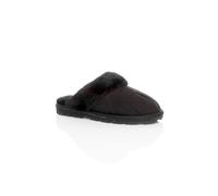 AJVANI Women's Faux Fur Lined Slip On Memory Foam Mules Slippers in Black | Size: 3