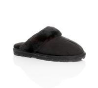 AJVANI Women's Faux Fur Lined Slip On Memory Foam Mules Slippers in Black | Size: 3 AJVANI Black 3