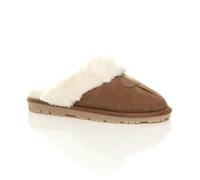AJVANI Women's Faux Fur Lined Slip On Memory Foam Mules Slippers in Tan | Size: 7