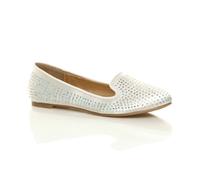 AJVANI Women's Flat Diamante Loafers Ballet Pumps in Ivory | Size: 4