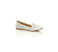 AJVANI Women's Flat Diamante Loafers Ballet Pumps in Ivory | Size: 6
