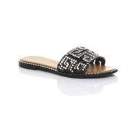 AJVANI Women's Flat Diamante Mule Sandals Flip Flops Sliders in Black | Size: 8