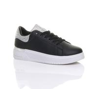 AJVANI Women's Flat Heel Diamante Sparkly Trainers in Black | Size: 7